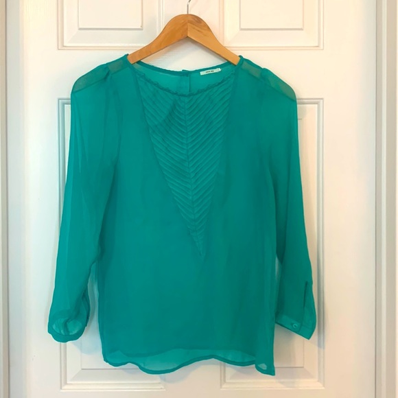 Sheer Teal Blouse with fun front - Picture 1 of 4